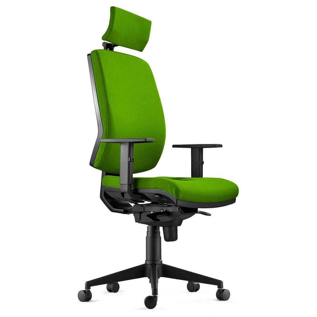 Chaise Ergonomique OLIVER, en Tissu Vert, Appui-tête, Utilisation 8 Heures, Rembourrage Epais