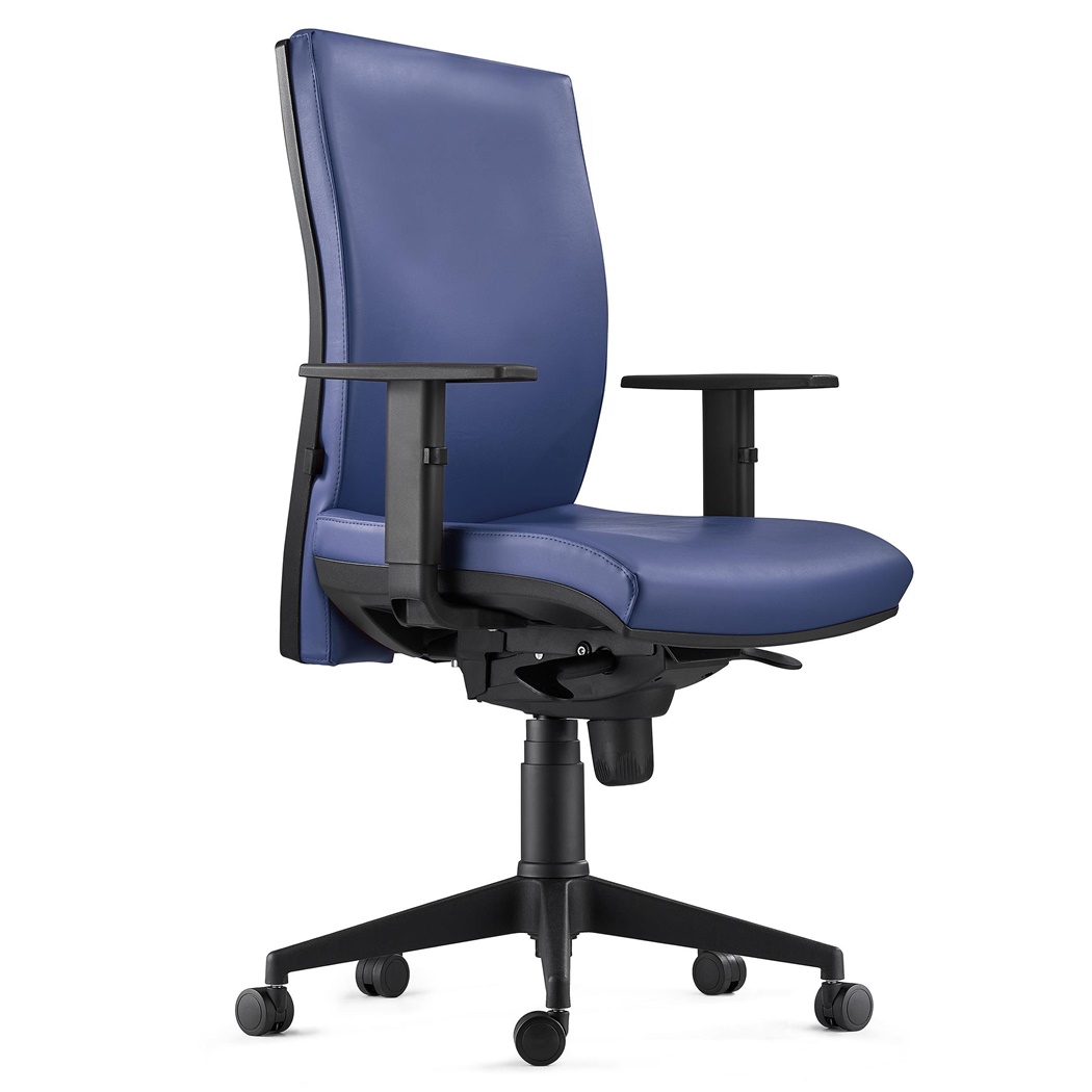 Chaise Ergonomique CALVIN, en Cuir Véritable, Support Lombaire, Bleu