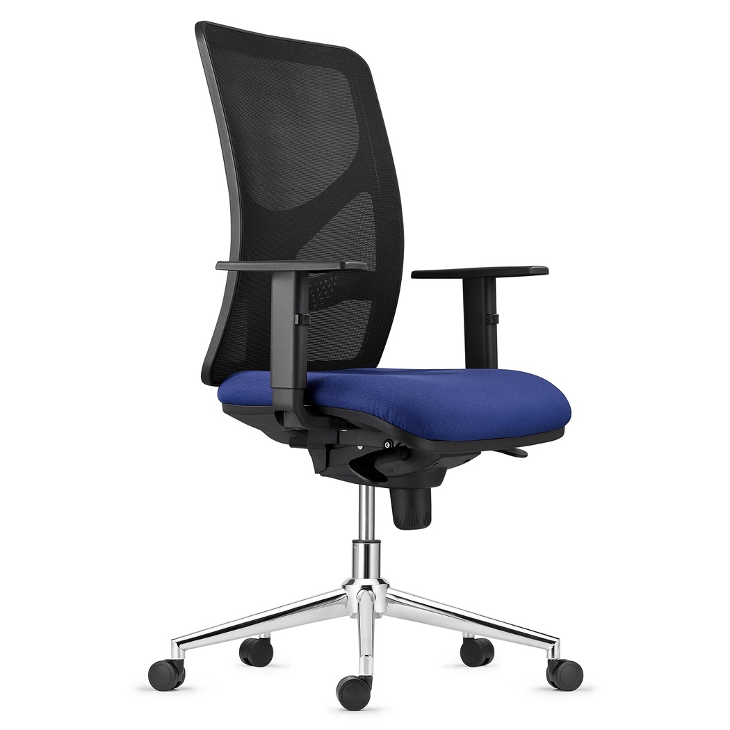 Chaise de bureau MILO, Piétement métallique, Accoudoirs Ajustables, Support Lombaire, en Tissu, Bleu Foncé