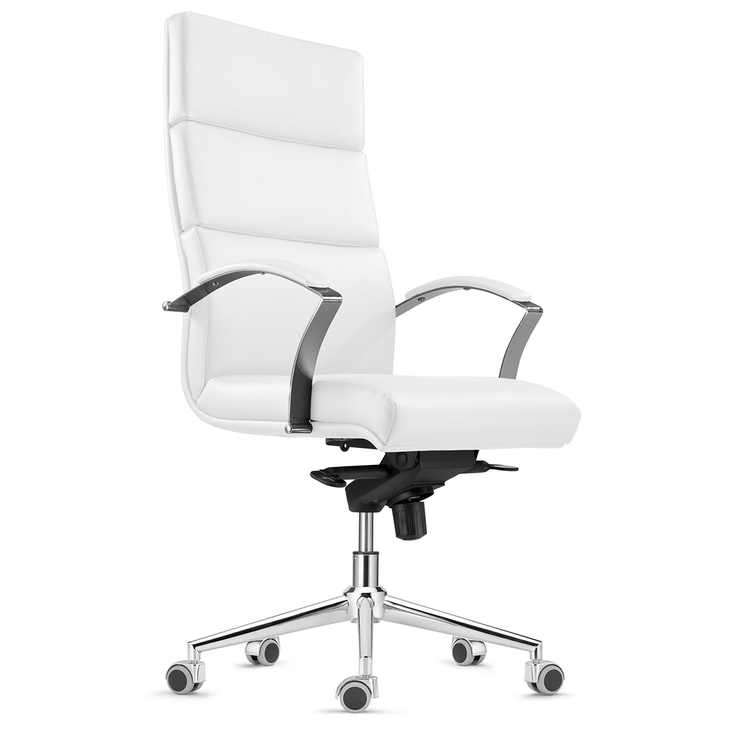 Fauteuil de Bureau RABAT, en Cuir Authentique, Blanc, Dossier Basculant, Grande Qualité et Design