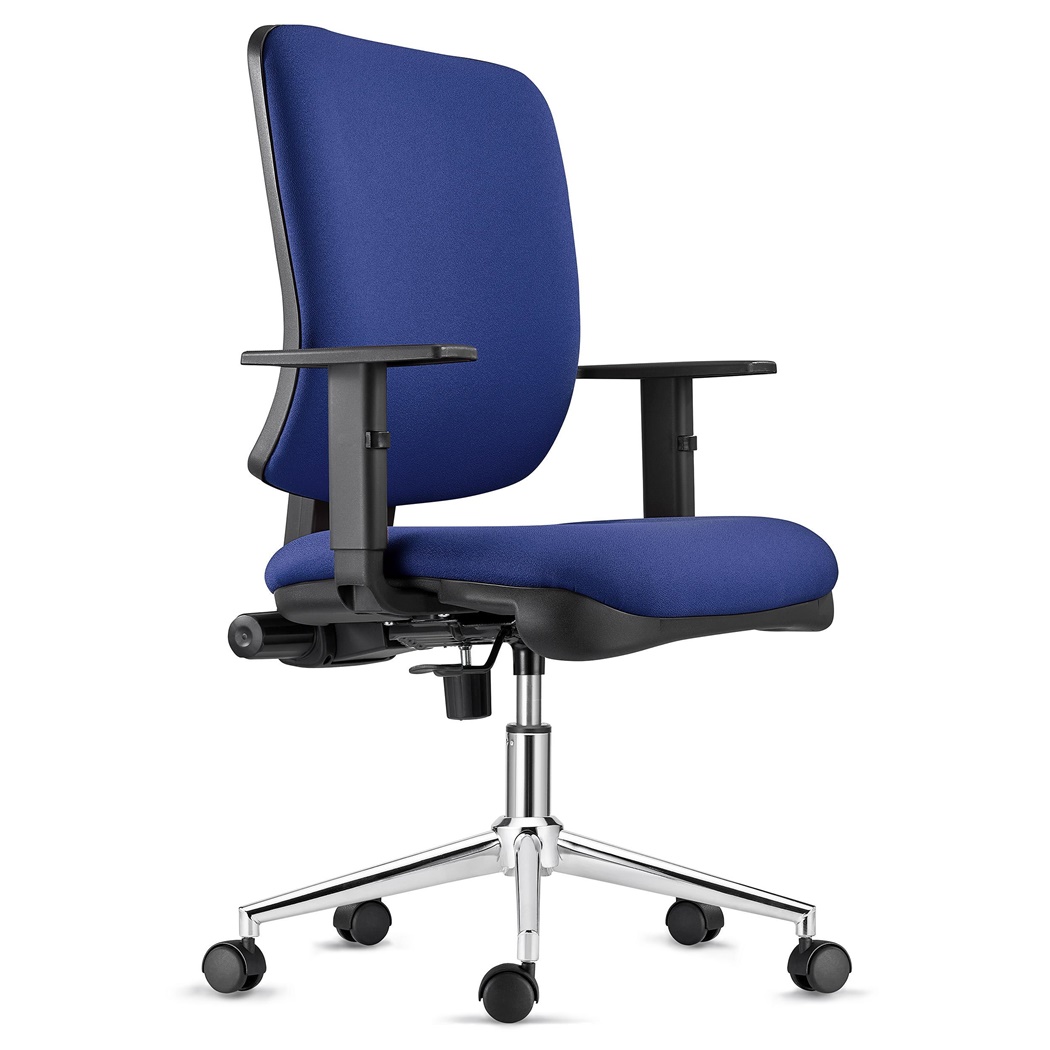 Chaise ergonomique DIEGO, Piétement Métallique, Rembourrage Épais, en Tissu Bleu Foncé