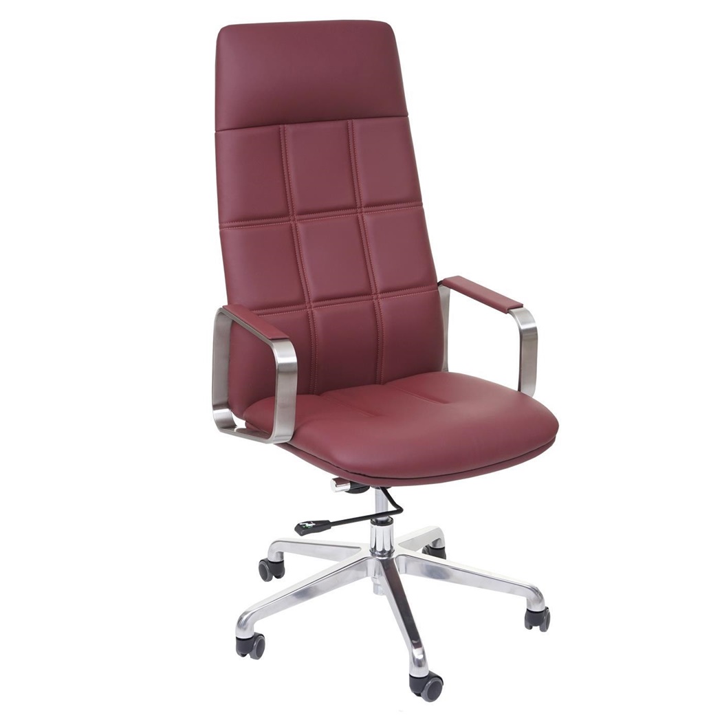 Chaise de bureau ROKE, Certifiée ISO 9001, Mécanisme Basculant, Cuir Authentique, Rouge