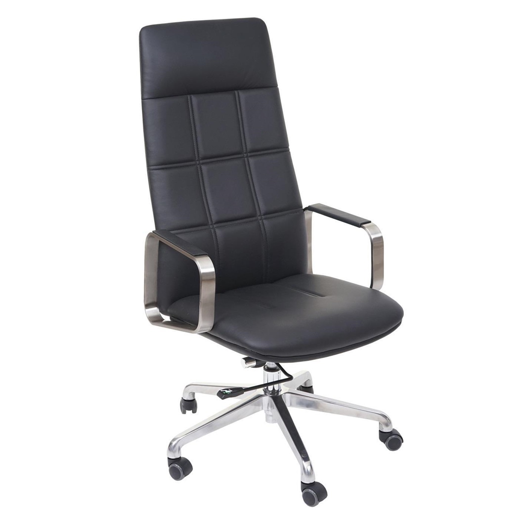 Chaise de bureau ROKE, Certifiée ISO 9001, Mécanisme Basculant, Cuir Authentique, Noir