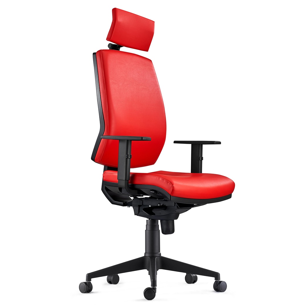 DEMO# Chaise Ergonomique OLIVER, en Cuir Rouge, Appui-tête, Utilisation 8 Heures, Rembourrage Epais