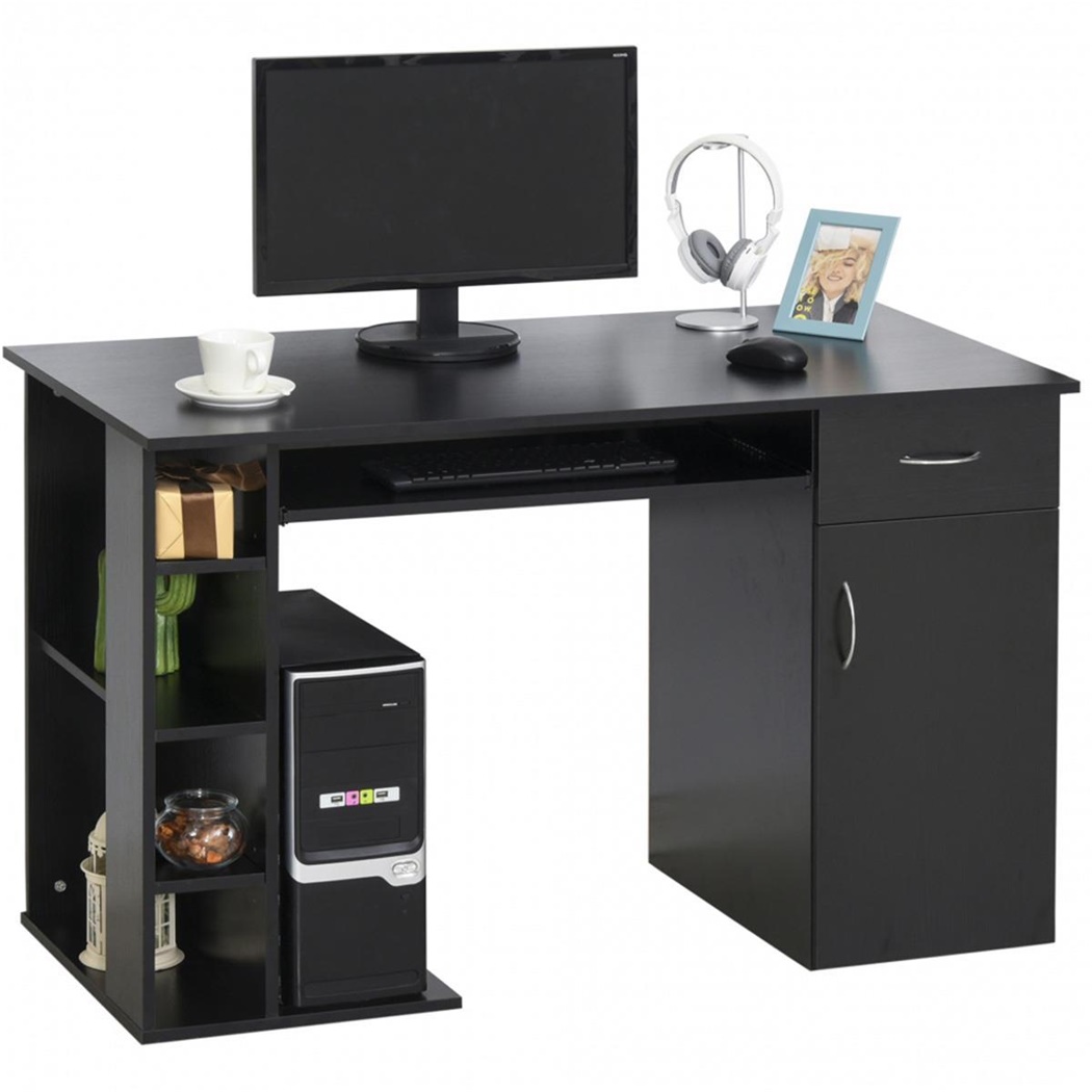 Bureau Informatique DINEA, Divers Espaces de Rangement, Dimensions 120x60x74 cm, en Bois, Noir