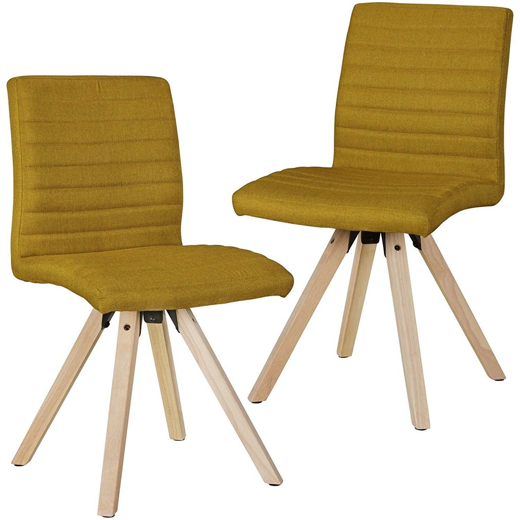 Lot de 2 Chaises visiteur MILAK, Design Rétro, Structure en Bois, en Tissu, couleur Ocre