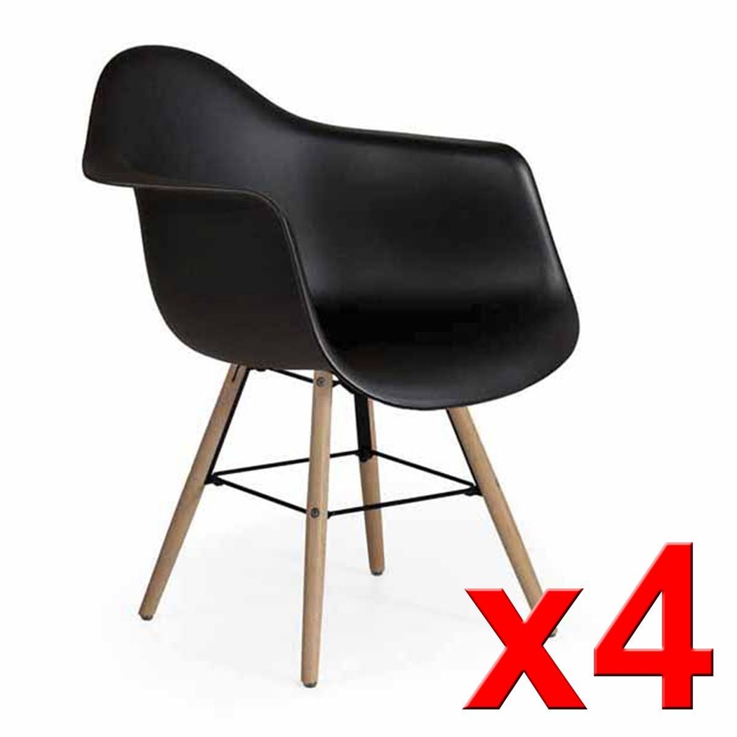 Lot de 4 Chaises Visiteur GARI, Design Exclusif, Structure en Acier, Piétement en Bois de Hêtre, Noir 