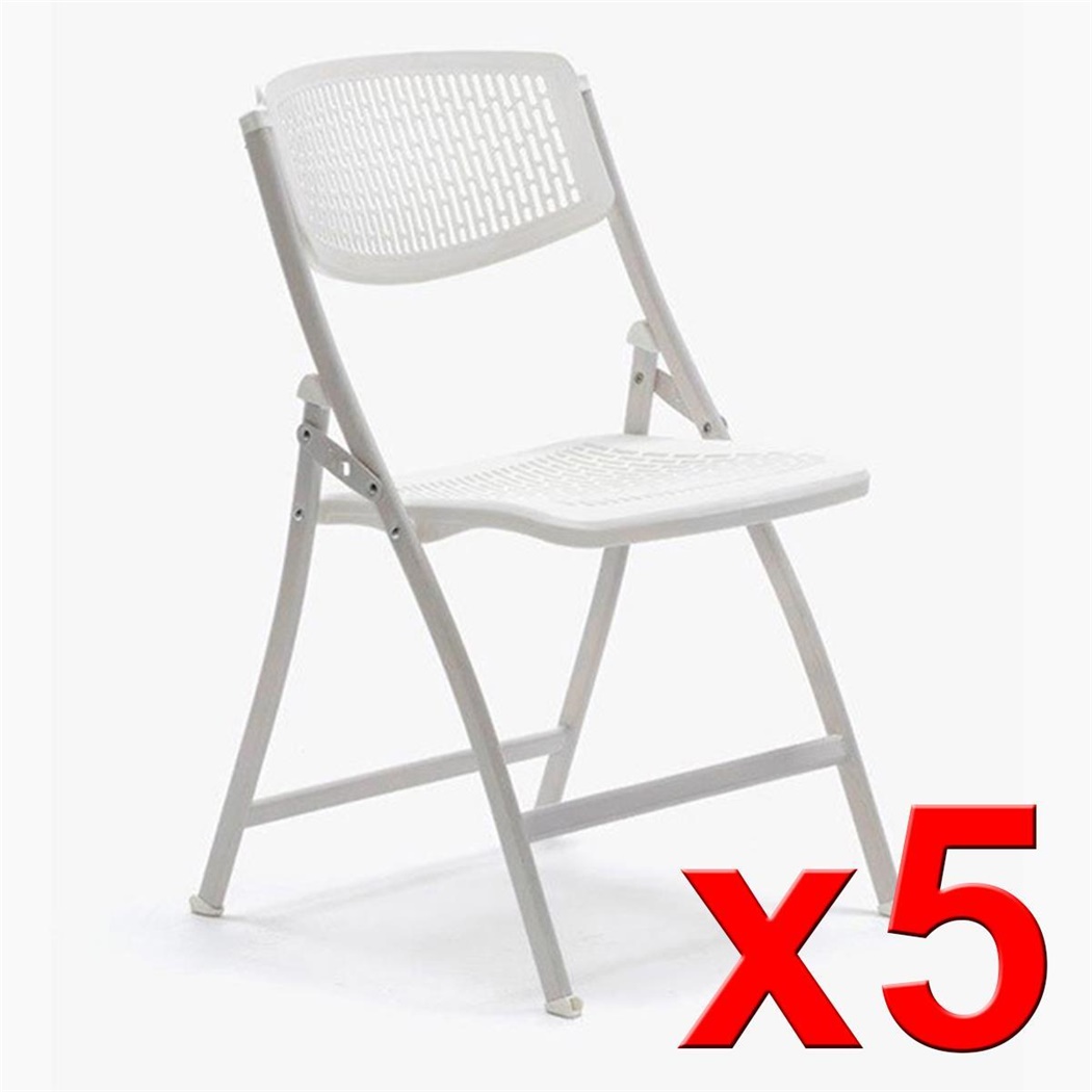 Lot de 5 Chaises JASPER, Pliantes, en Acier, Blanc  