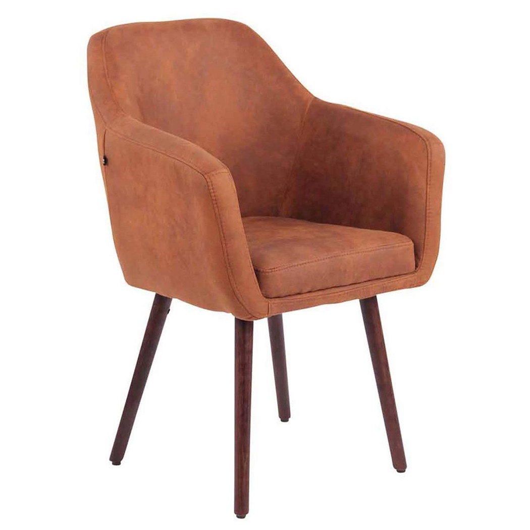 Fauteuil Visiteur ALBERT, Design exclusif, Rembourré, Piétement en Bois couleur Noyer, en Cuir, Marron