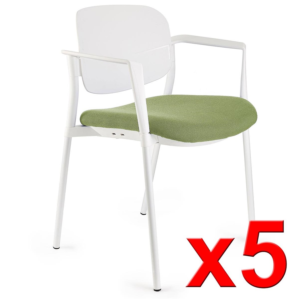 Lot de 5 chaises de réunion ERIC, Commodes et Pratiques, Empilables, Vert Olive