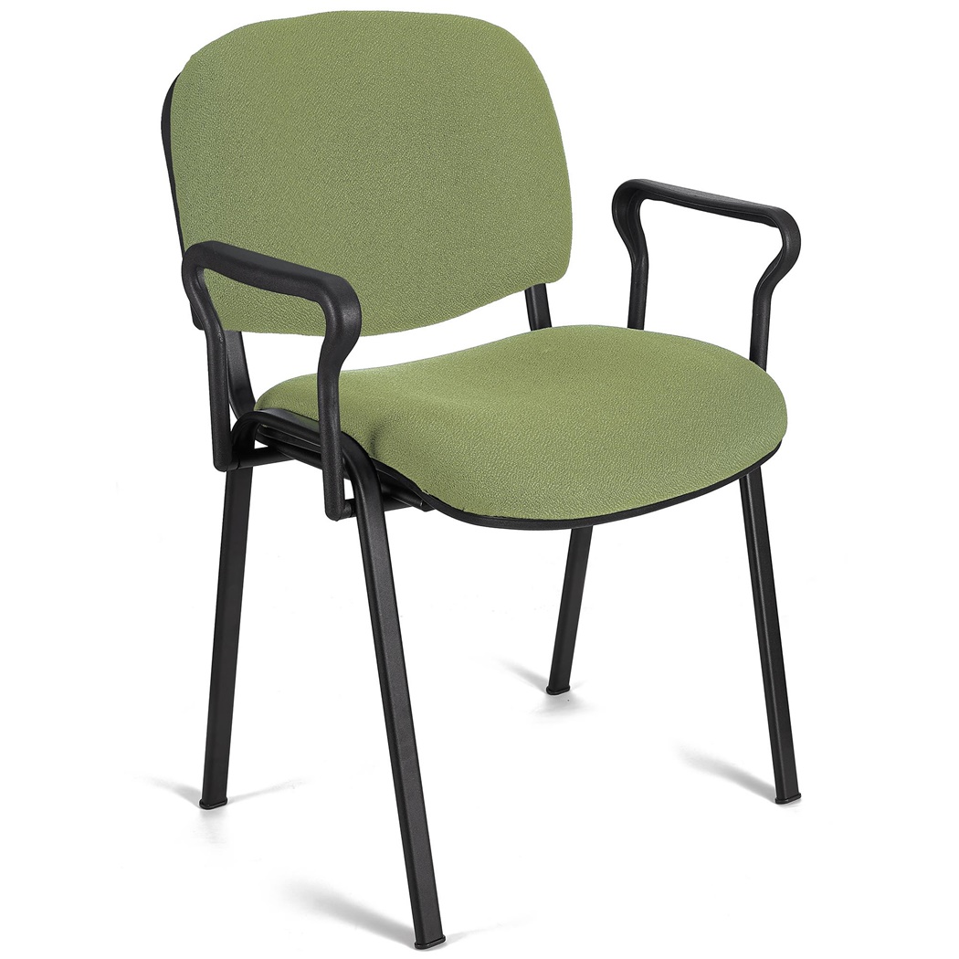 Chaise visiteur MOBY BASE AVEC ACCOUDOIRS, Commode et Pratique, Piétement Noir et Tissu Vert Olive