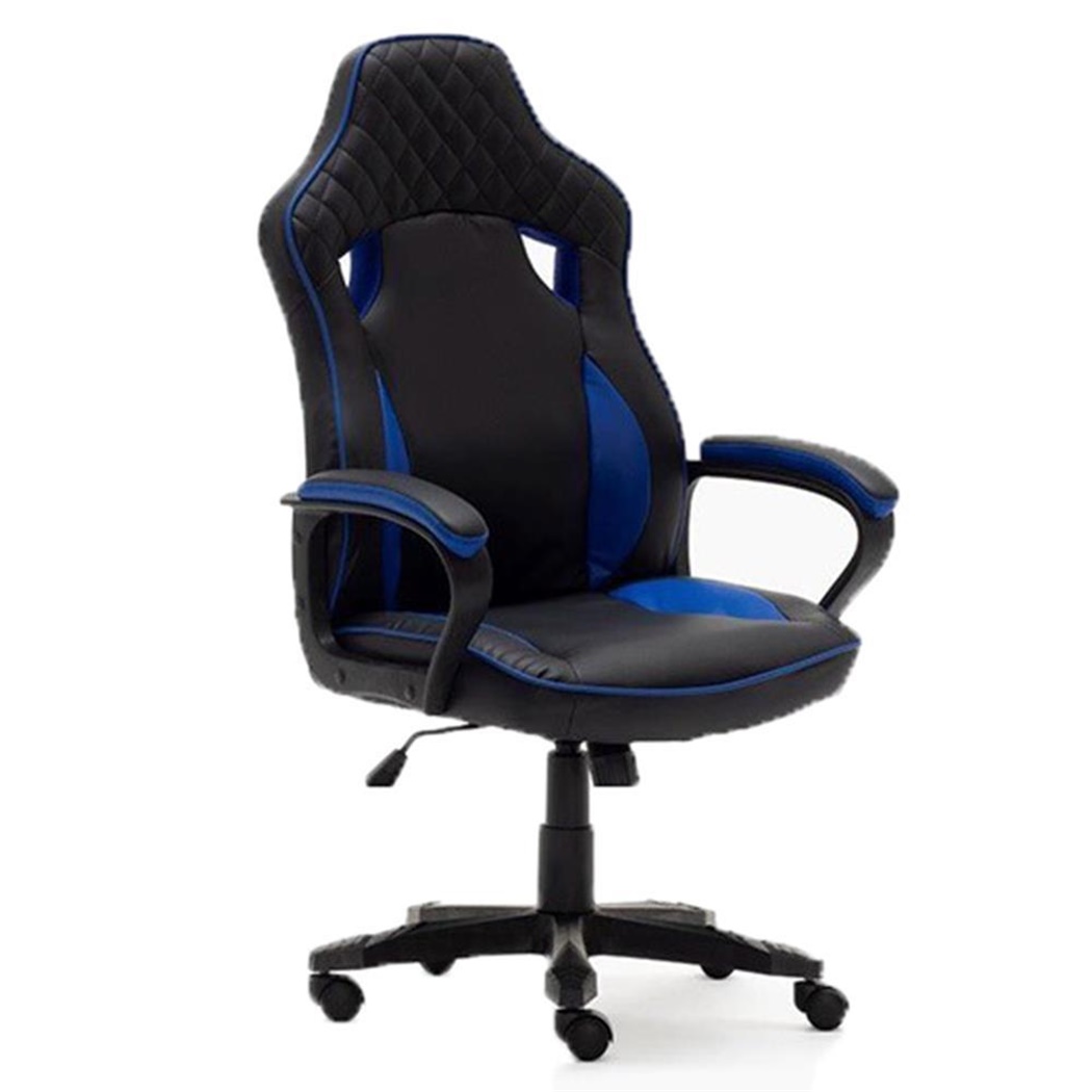 Fauteuil Gamer HAMILTON, Design Sportif, Mécanisme Basculant, en Cuir, couleur Noir et Bleu