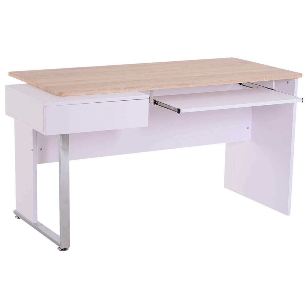 Bureau Informatique EVEREST, 130x70x75 cm, en Bois couleur Chêne, Blanc