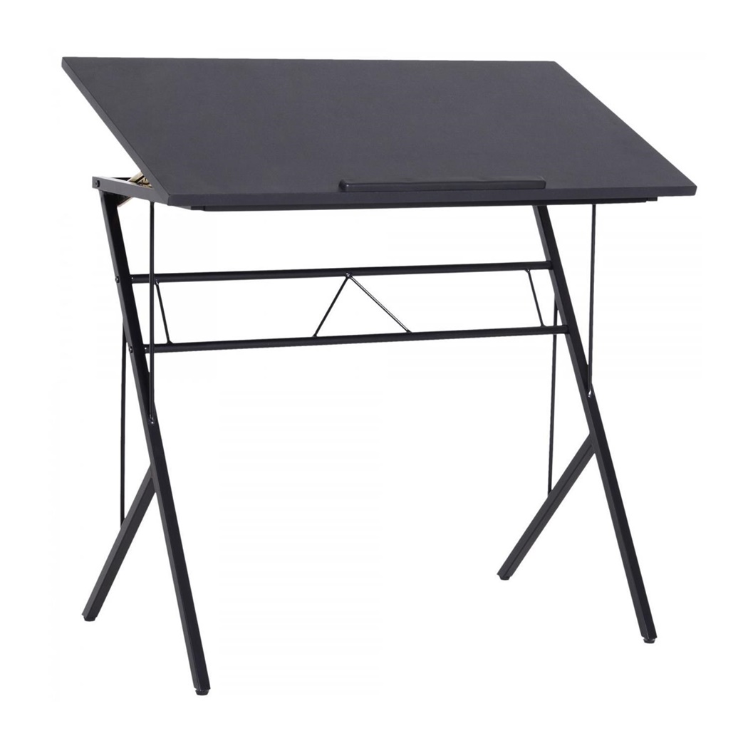 Bureau Inclinable BEKIR, 90x50x76-91 cm, en Metal et Bois, Noir