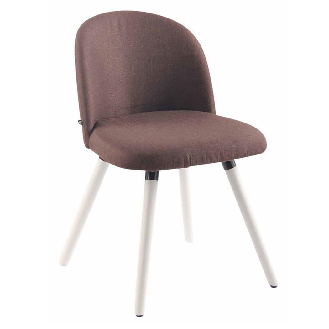 Chaise visiteur MONA, Design Exclusif, Structure en Bois couleur Blanc, Tissu Marron