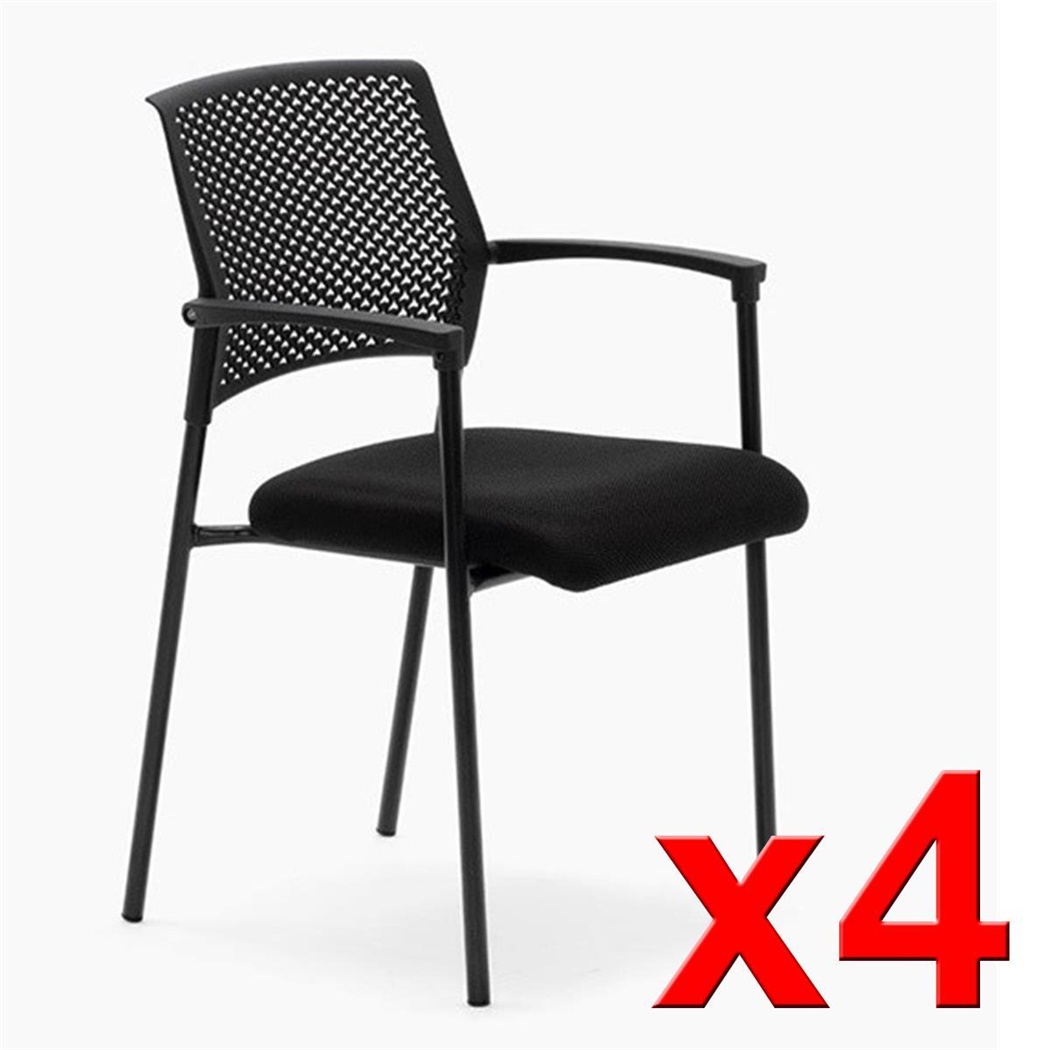 Lot de 4 Chaises visiteur TERRANOVA, Assise Ergonomique Rembourrée, Empilable, Noir