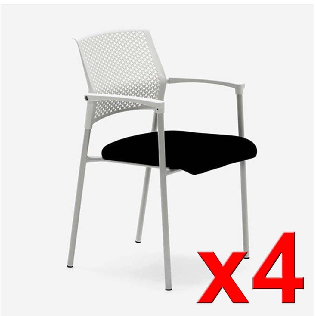 Lot de 4 Chaises visiteur TERRANOVA, Assise Ergonomique Rembourrée, Empilable, Blanc