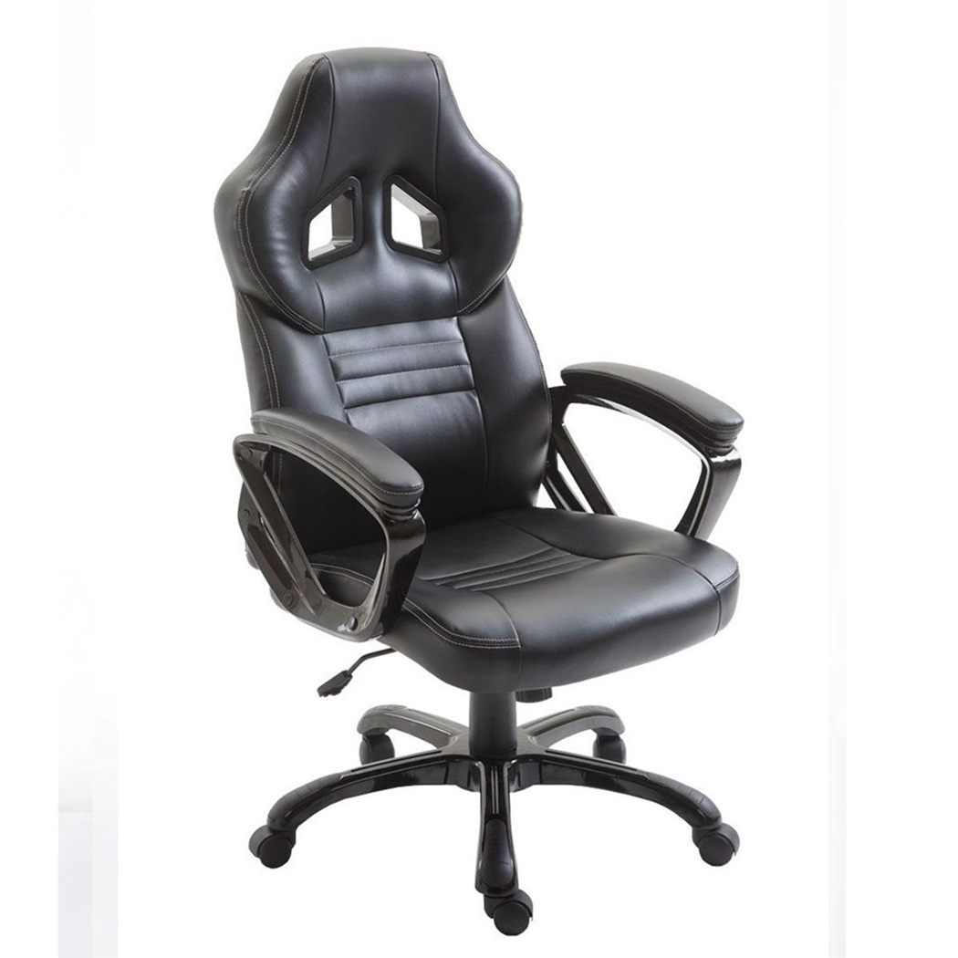 Fauteuil Gamer RICKON, Design Sportif, Grand Rembourrage, Cuir, Noir