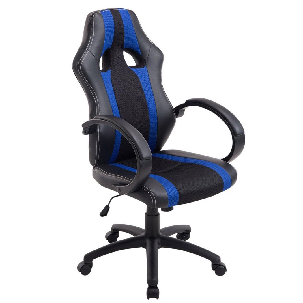 Chaise Gaming KUBICA, Dossier Haut, Grand Rembourrage, en Cuir et Maille, Noir/Bleu