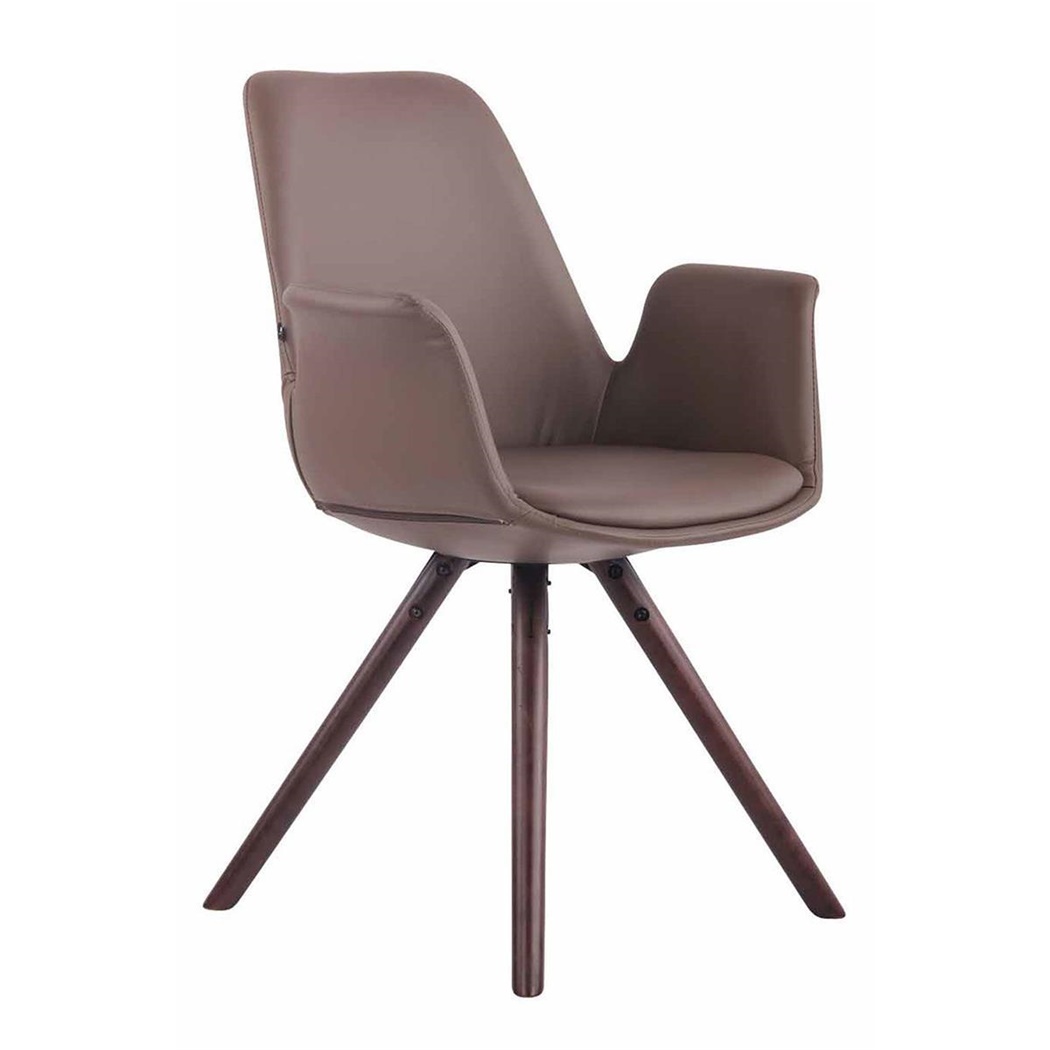 Chaise visiteur LUCY, Design Élégant, Pieds en Bois couleur Noyer, en Cuir, Marron