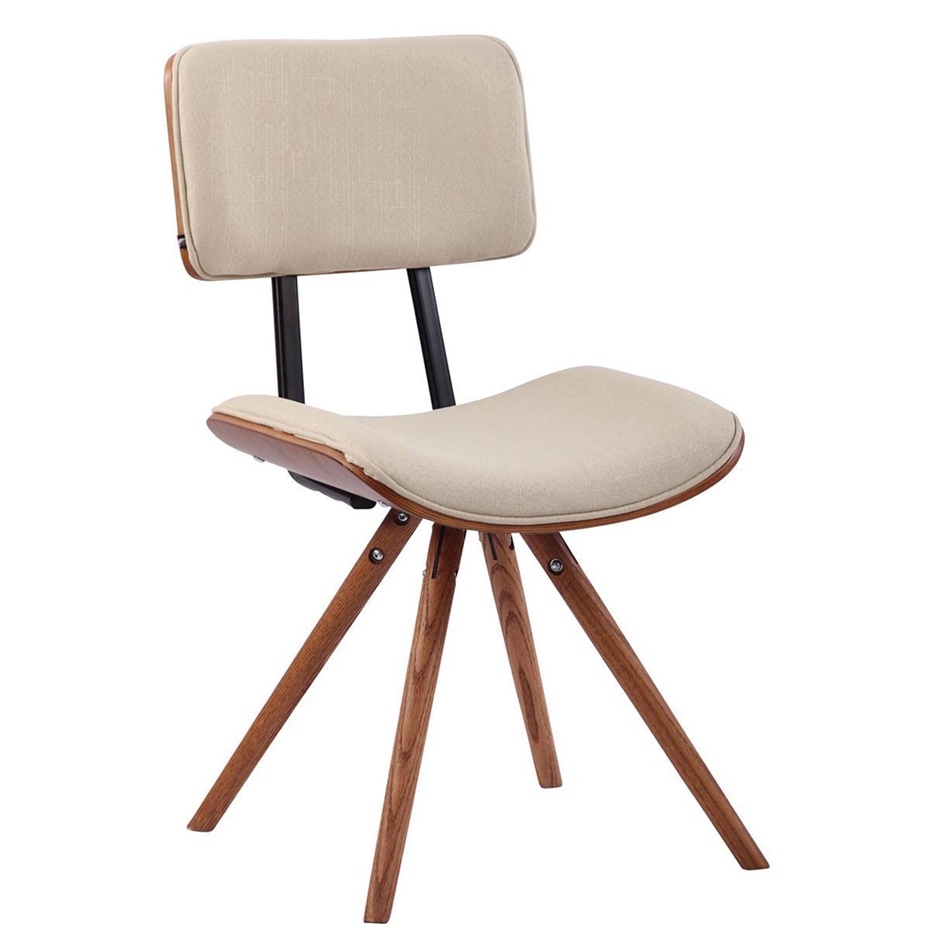 Chaise de Réunion BALHIANE TISSU, Design Vintage, Piétement couleur Noyer en Bois de Hêtre, Crème