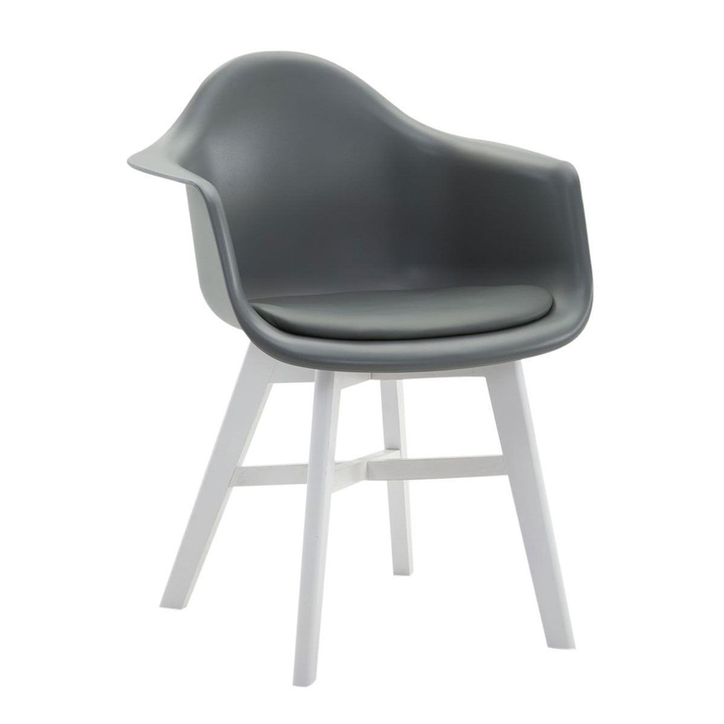 Fauteuil Design ROMAN, Style Exclusif, Piétement en Bois Blanc, Gris