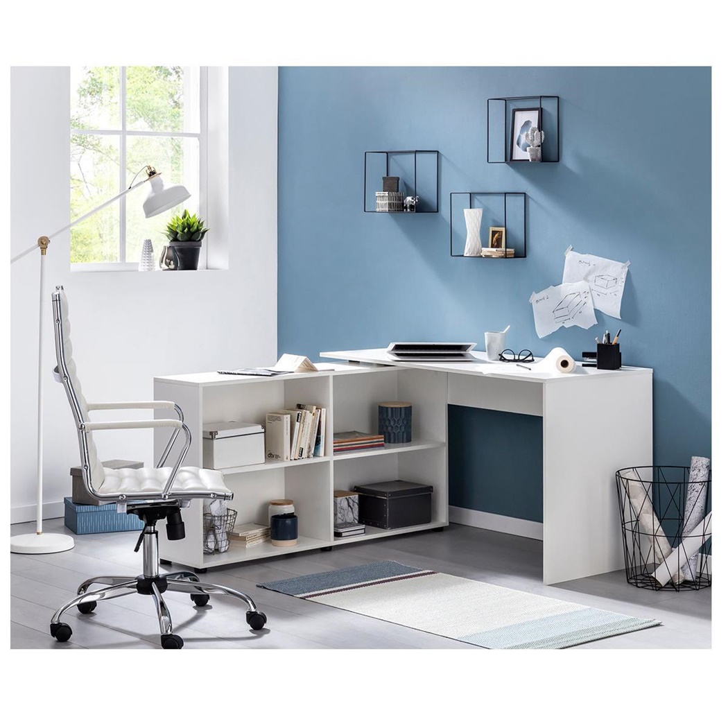 Bureau Design JULIA, Modulable, Dimensions 75x130x60cm, en Bois, Blanc