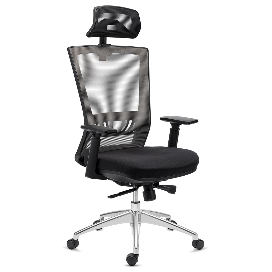 DEMO# Chaise Ergonomique MAGNUM ELITE, Appui-tête, Utilisation 8h, Piétement Métallique, Support Lombaire, Gris