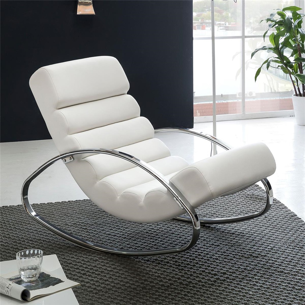 Fauteuil Relax MARTINA, Design Moderne et Élégant, en Cuir, Blanc