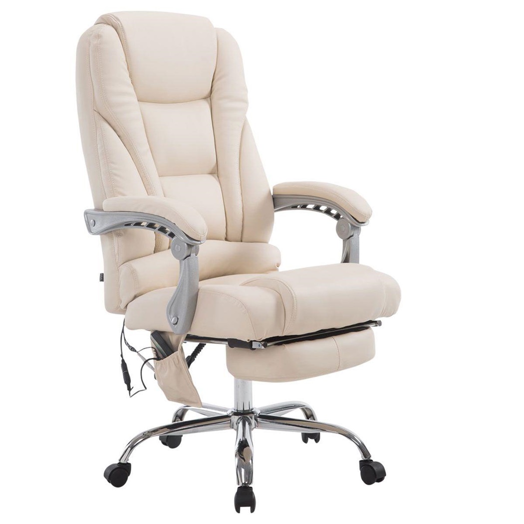 Fauteuil de bureau COMODITY MASSAGE CUIR, Repose-pieds Extensible, Fonction massage, Crème