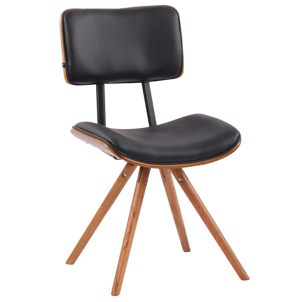 Chaise de Réunion BALHIANE, Design Vintage, Piétement couleur Noyer en Bois de Hêtre, Cuir, Noir