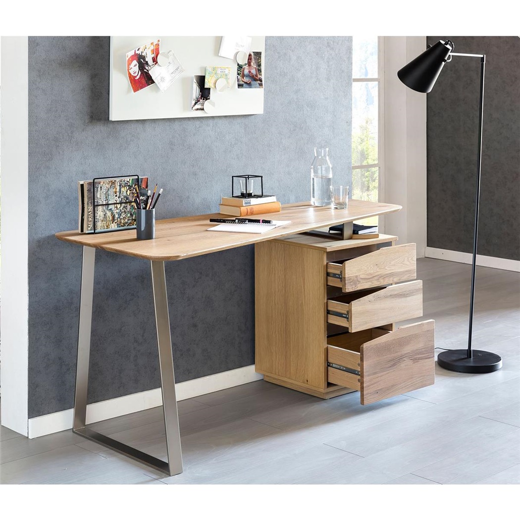 Bureau Design SONIA, Dimensions 150x67x76 cm, en Métal et Bois, couleur Chêne