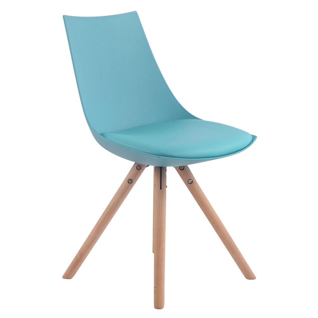 Chaise visiteur SAMOA, Élégante et Moderne, Pieds en Bois, Assise en Cuir, Bleu