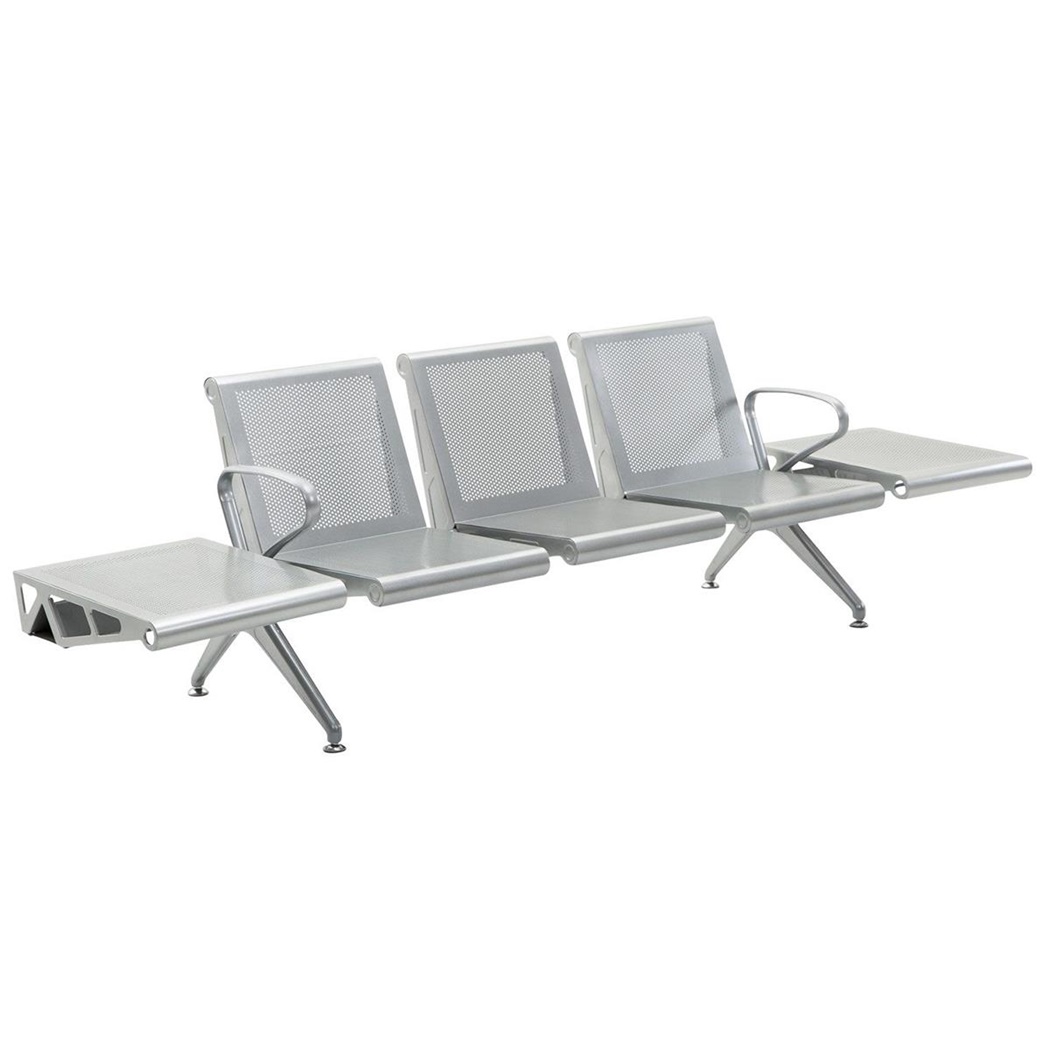 Banc salle d’attente 3 sièges ACERT avec Tablettes, en Acier Inoxydable, couleur Gris Métallisé