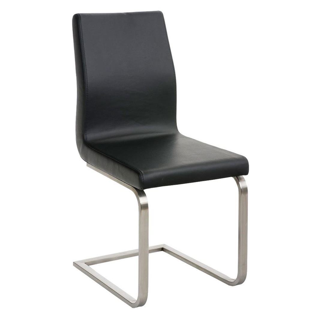 Chaise visiteur JIMMY, Structure en Acier Inoxydable, Grand Rembourrage, en Cuir, Noir