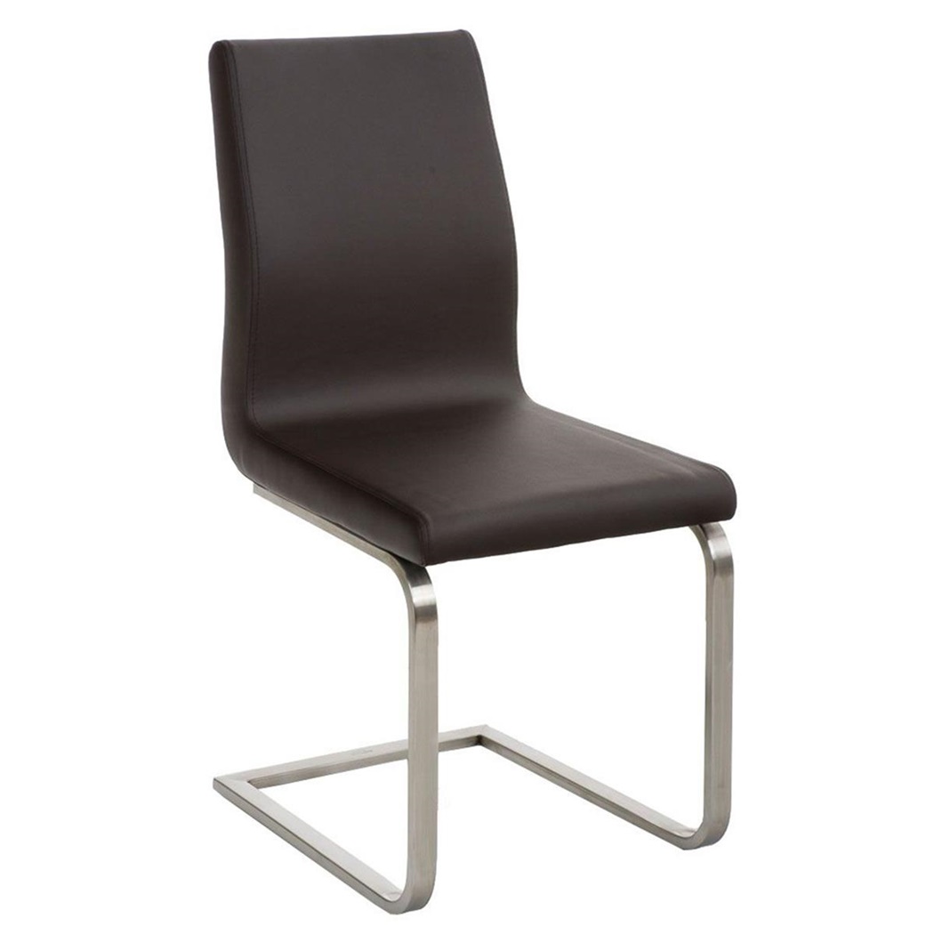 Chaise visiteur JIMMY, Structure en Acier Inoxydable, Grand Rembourrage, en Cuir, Marron