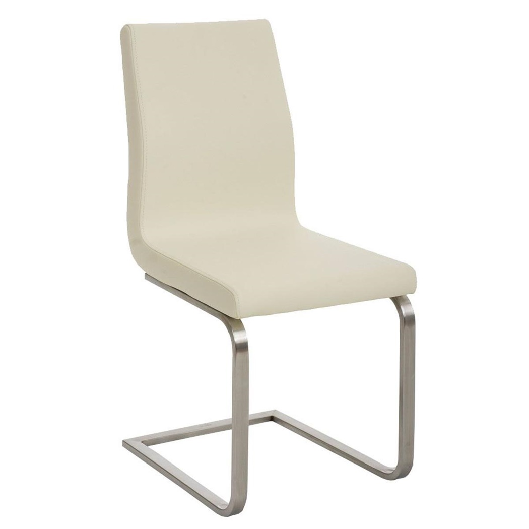 Chaise visiteur JIMMY, Structure en Acier Inoxydable, Grand Rembourrage, en Cuir, Crème