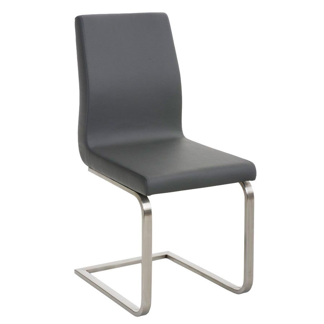 Chaise visiteur JIMMY, Structure en Acier Inoxydable, Grand Rembourrage, en Cuir, Gris