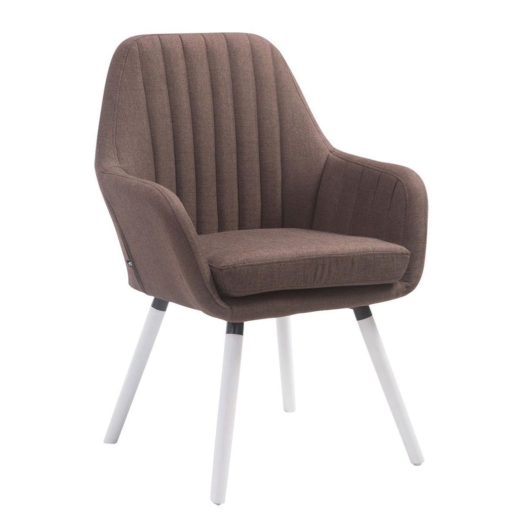 Chaise Visiteur SERENA TISSU, Design Vintage, Pieds en Chêne couleur Blanche, Marron
