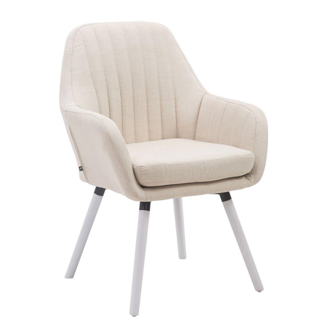 Chaise Visiteur SERENA TISSU, Design Vintage, Pieds en Bois couleur Blanche, Crème