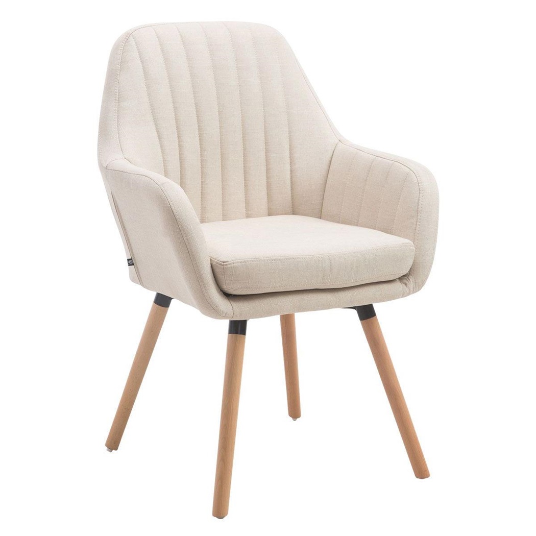 Chaise Visiteur SERENA TISSU, Design Vintage, Pieds en Bois couleur Hêtre, Crème