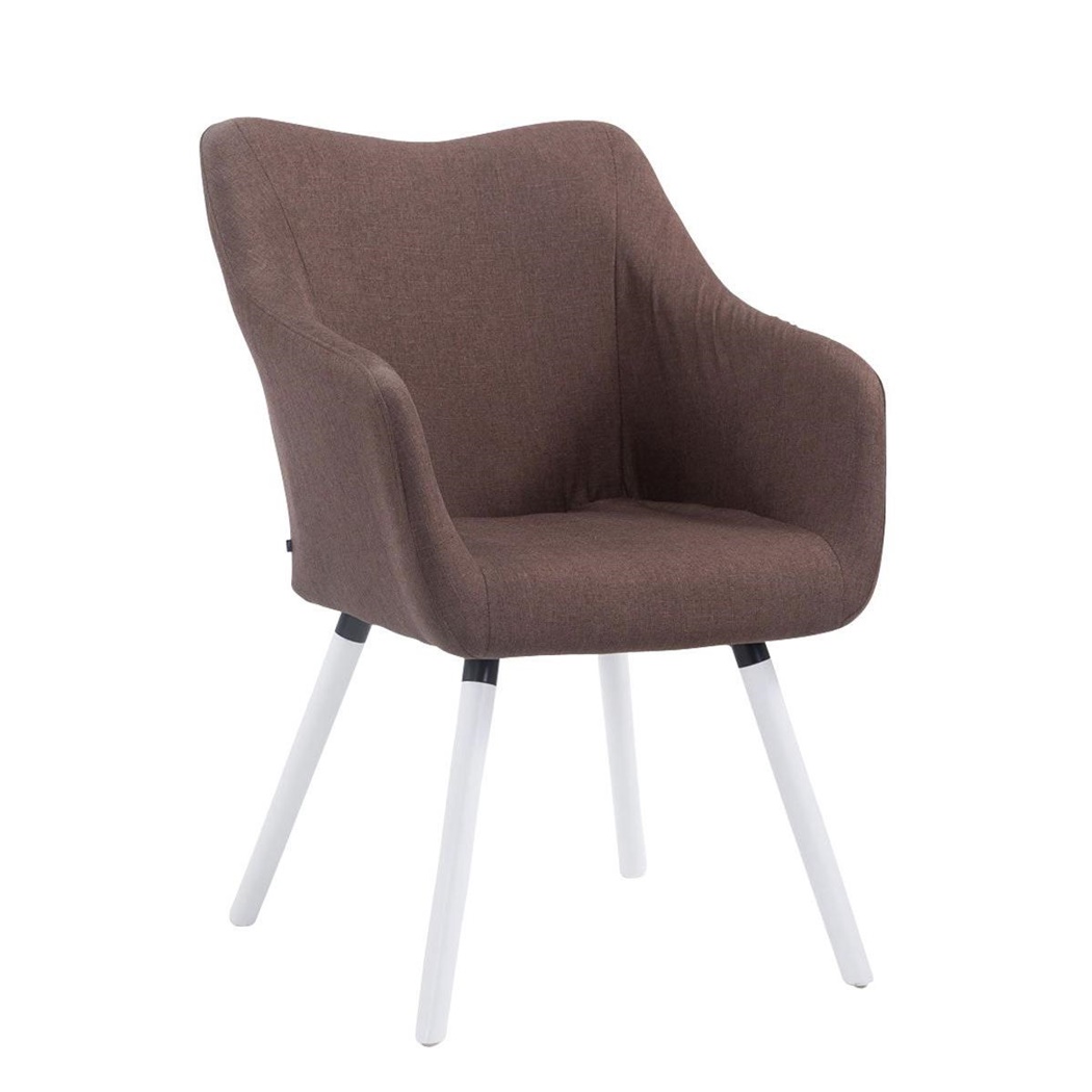 Chaise visiteur GREG TISSU, Pieds en Chêne Blanc, Revêtement en Tissu Marron