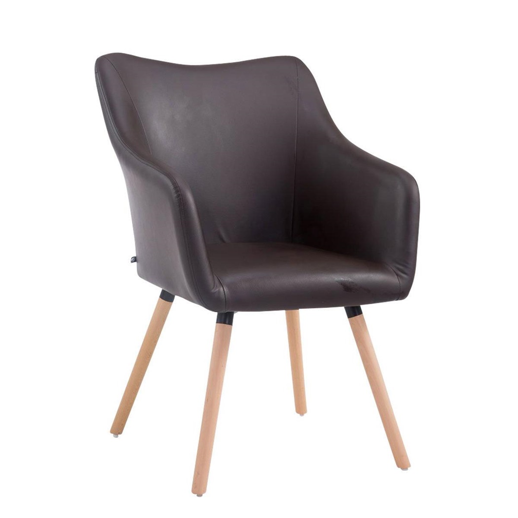 Chaise visiteur GREG, Pieds en Chêne couleur Hêtre, Revêtement en Cuir, Marron