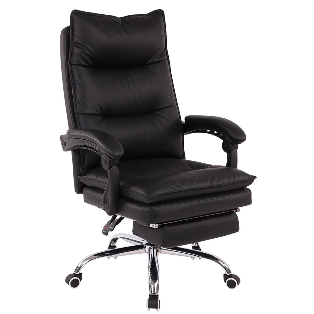 Fauteuil de bureau MARIUS, Repose-pieds, Confortable, en Cuir, Noir