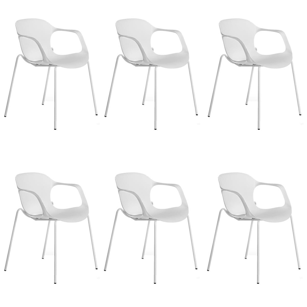 DEMO# Lot de 6 Chaises visiteur DASTI, Confortables et Empilables, Accoudoirs Intégrés, Blanc