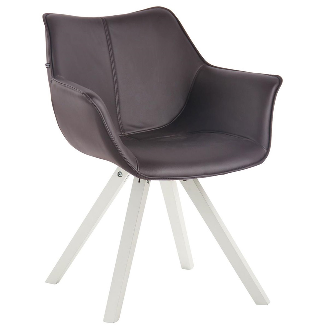 Chaise visiteur TULIP, Pieds en Hêtre couleur Blanc, en Cuir Marron