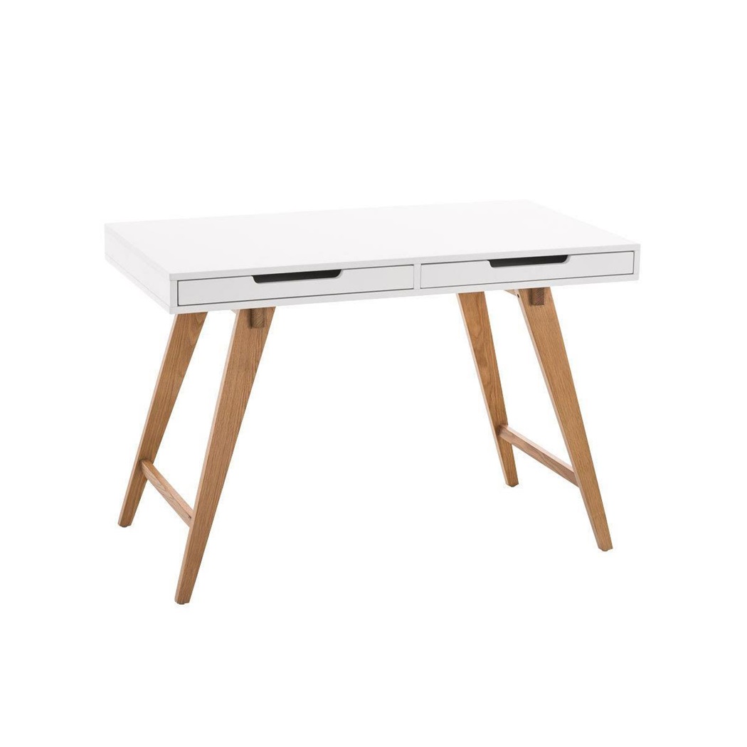 Bureau Informatique PROTON, 110x60x75 cm, en Bois, Blanc et Chêne