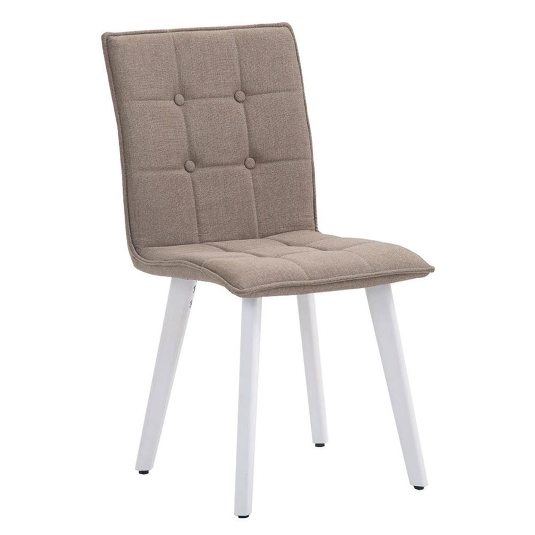 Chaise visiteur ELBY avec Piétement Blanc, en Tissu Marron Clair