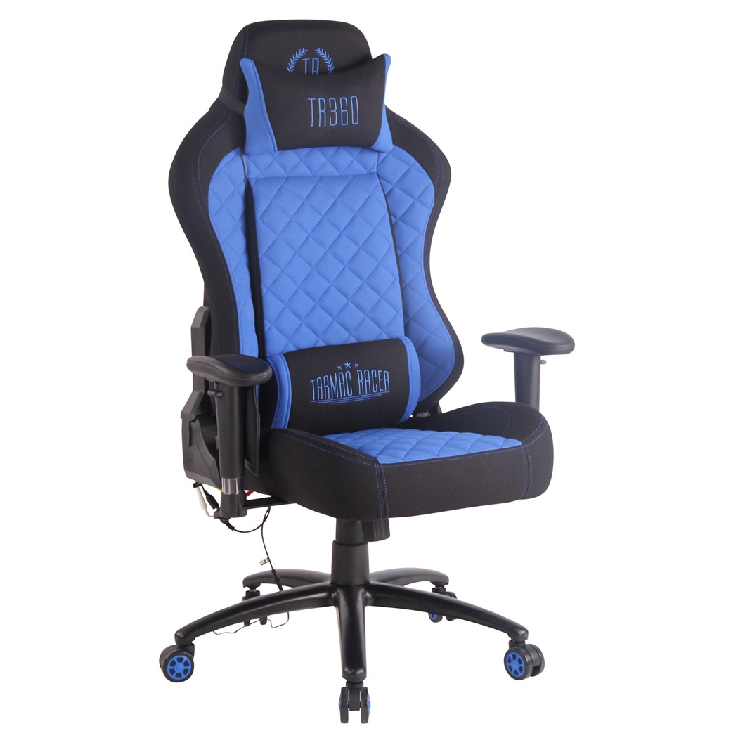 Fauteuil Gaming MAXIME MASSAGE, Design Exclusif, en Tissu, Bleu