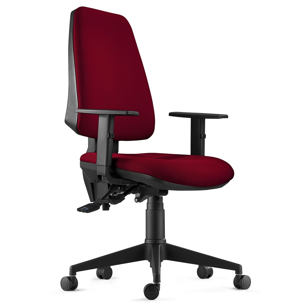 DEMO# Chaise de Bureau Ergonomique INDIANA, en Tissu Bordeaux, avec Accoudoirs Ajustables